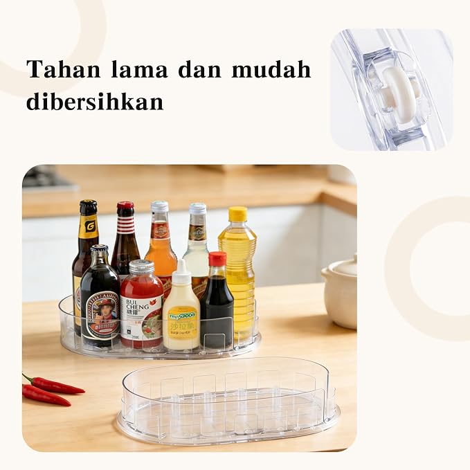360° Rotating Fridge Lazy Susan Organizer, 13''x8.5'' Clear Lazy Susan for Refrigerator, Multi-Use Fridge Drink Organizer for Pantry Cabinet Countertop Table Storage - Image 4