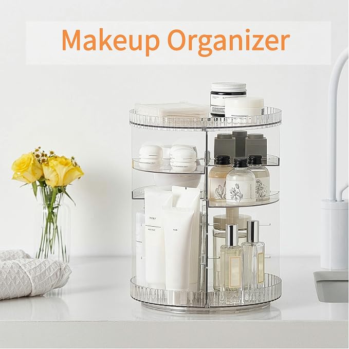 Clear Rotating Makeup Organizer,8 Adjustable Layers Vanity Organizer Skincare Storage,Cosmetic Display Case 360° Stabilizly Spinning Multi-Function Storage for Bathroom and Bedroom Countertop - Image 4