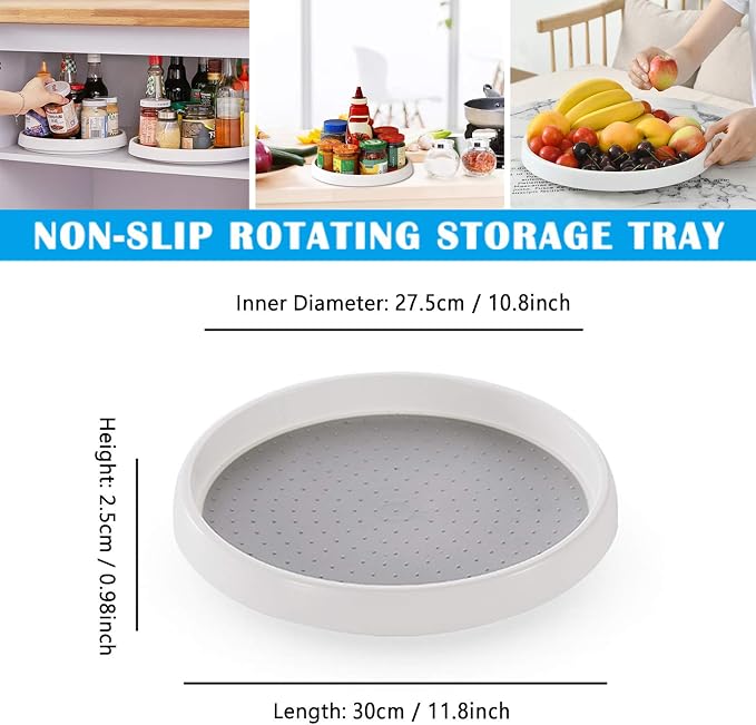 Lazy Susan Organizer, 12 Inch 360 Rotating Tray, 2 Pack | Smooth Turning, Anti-slip Textured Center, Versatile Pantry, Fridge and Bathroom Storage Solution - Image 4