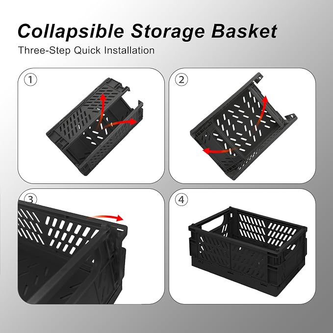 2 Pack Mini Foldable Small Plastic Baskets for Organizing and Storage，Collapsible Storage Crates,Mini Bins for Home Kitchen Bedroom Bathroom Office (Black, Extra Large 16x11x6) - Image 4