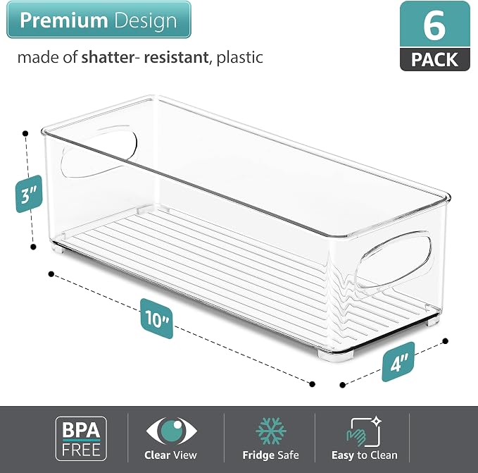 Sorbus Stackable Refrigerator Organizer Bins - Clear Storage Bins for Kitchen Pantry, Freezer & Fridge Organization - Food Organizing Plastic Containers with Handles for Countertops & Drawers (6 Pack) - Image 4