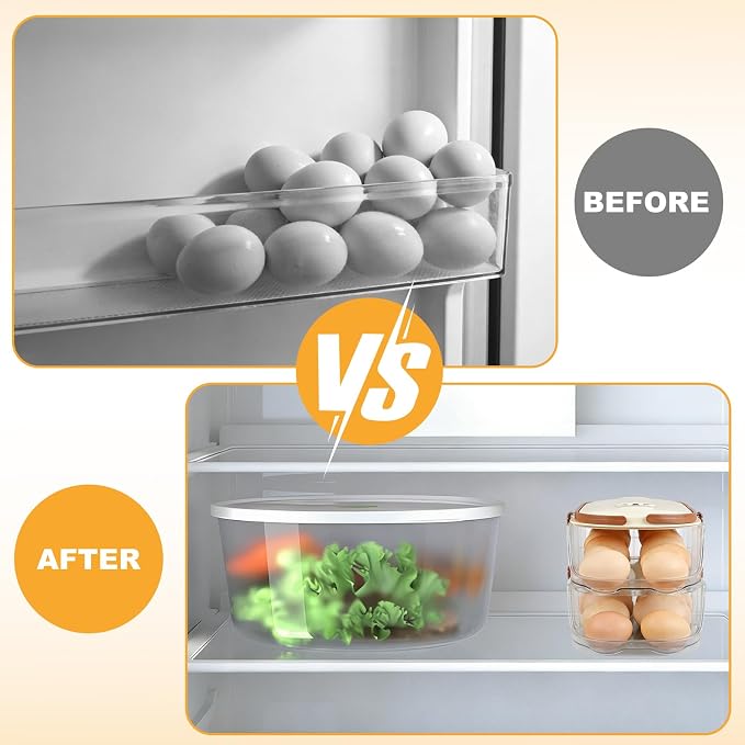 Egg Holder For Fridge, Egg Container for Refrigerator,Double Column | With Lid And Handle, BPA-Free Detachable Tray, Timer Tracker, Automatic Rolling for Kitchen, Outdoor - Image 4