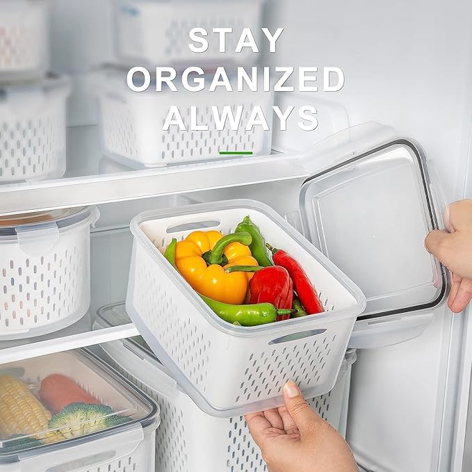 Fruit Storage Containers for Fridge with Removable Colander 4 PCS | Airtight Food Storage Container Dishwasher Safe Produce Saver for Refrigerator Keep Berry Fruit Fresh Longer Small Clear - Image 6