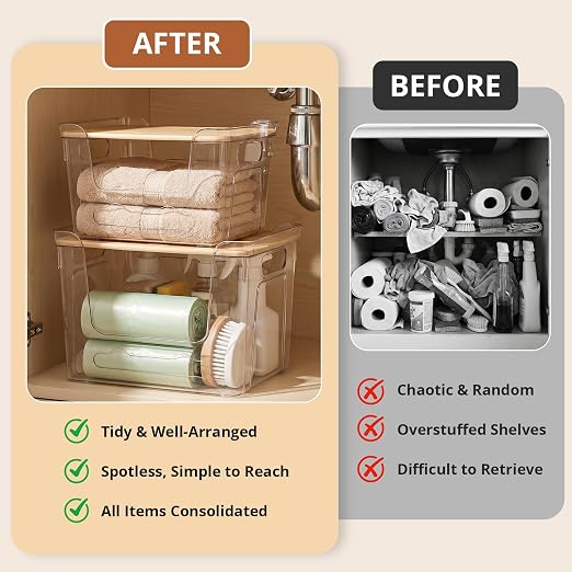 CANTAMI Plastic Trash Bag Dispenser with Lids, Stackable, 2Pack, 1XL+1S | Trash Bag Holder, Clear Organizer Bins for Kitchen, Laundry Room, Under Sink Organization and Storage - Image 6