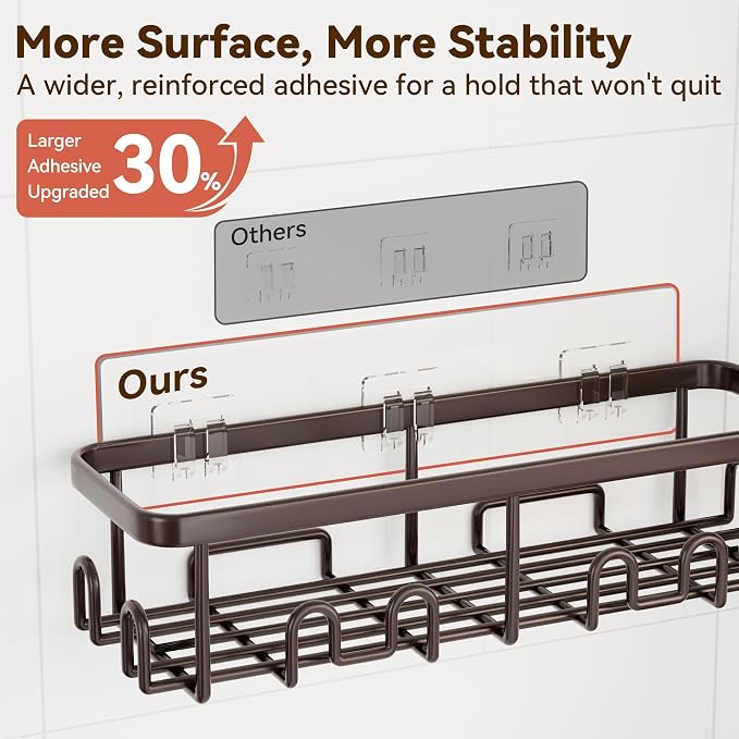 Shower Caddy Adhesive, Rustproof Shower Organizer, Wall Shower Rack | Large Capacity Shower Shelves for Inside Shower, Shampoo Shower Holder, Bronze, 3 Caddies, 1 Soap Dish, 1 Toothbrush Holder - Image 6