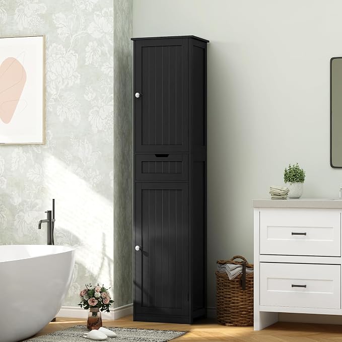 Iwell 67" H Bathroom Storage Cabinet, Tall Bathroom Cabinet | Narrow Storage Cabinet with Doors and Drawer, Adjustable Shelves, Floor Cabinet for Bathroom, Living Room, Kitchen - Image 7