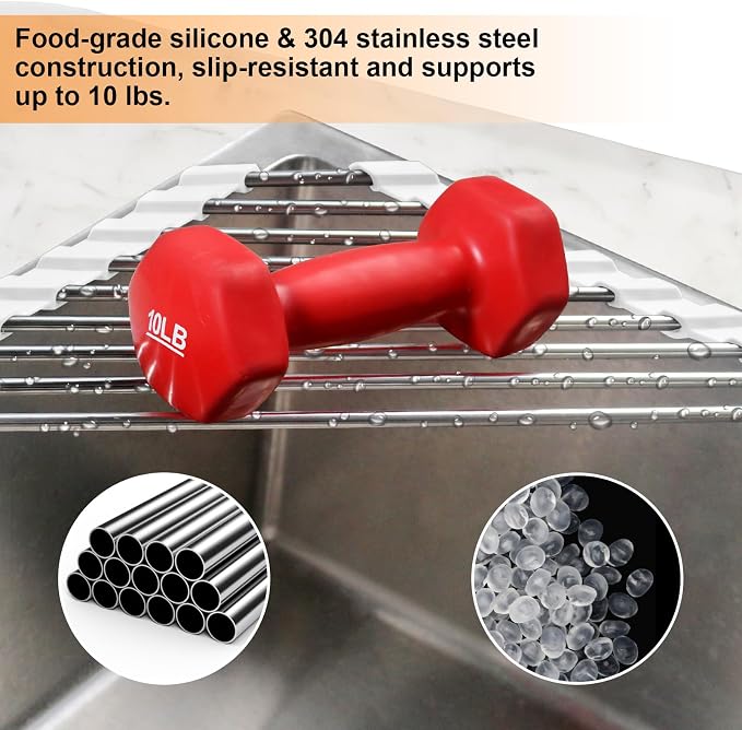 Sink Caddy Sponge Holder for Kitchen Sink, Small Dish Drainer for Kitchen Counter, Triangle Sink Brush Drainer Rack, Collapsible Dishes Drying Rack Over Sinks, Dishrack Utensil Holder Dryer White - Image 4