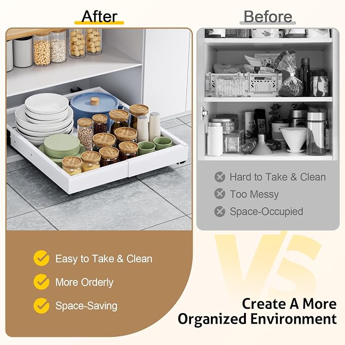 Pull Out Cabinet Organizer, Expandable Width (11.4"-18.9") Depth (16.3"-21.7") Pull out Drawers for Cabinets with 3 Rails, No Drill Adhesive Film or Nail Fixed Slide out Drawers for Kitchen, Pantry - Image 8