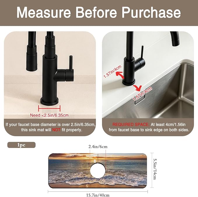 Faucet Mat for Kitchen Sink Seaside Scene Island Sink Splash Guard Behind Faucet Soft Diatom Mud Material Non-slip Easy to Clean for Bathroom & Kitchen 15"X5.5" - Image 2
