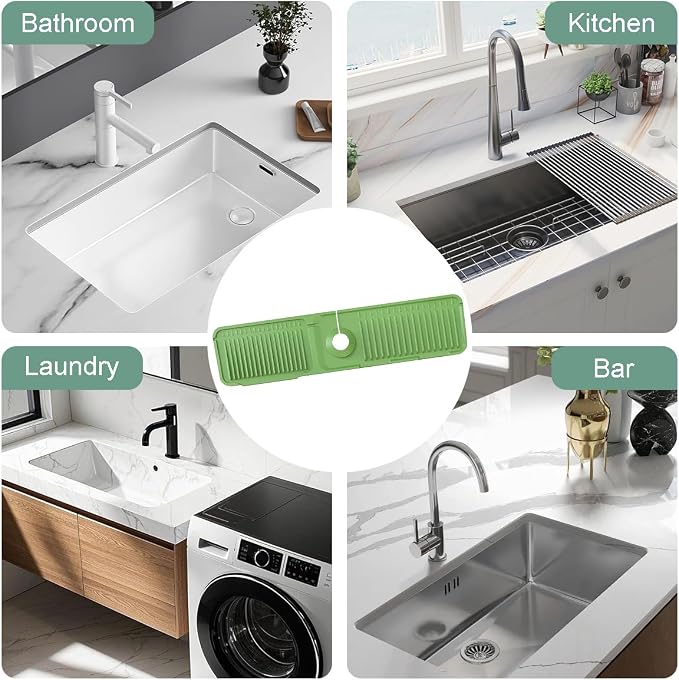 24 Inch Silicone Faucet Mat for Kitchen Sink Splash Guard Folding Faucet Mat with Button Lock Water Draining Pad for Kitchen Bathroom Bar(Green) - Image 7