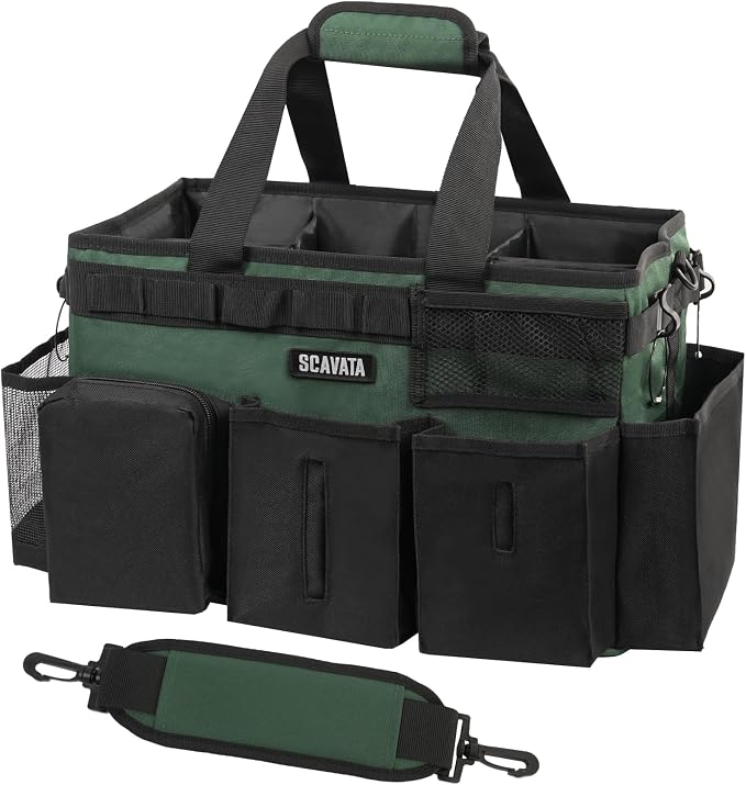 SCAVATA Wearable Cleaning Caddy Bag, Cleaning Caddy Supplies Organizer with Handle & Shoulder Straps for Housekeepers, Under Sink & Car Cleaning Tool Organizers with 4 Foldable Divider (TreeGreen) by Tidyyourlife