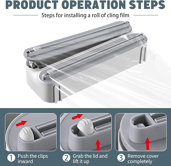 AUSTUFF 3 in 1 Plastic Wrap Dispenser with Cutter Magnetic Aluminum Foil | Wall Mount Kitchen Wrap Organizer, Cling Wrap Dispenser with Paper Towel Holder and Cutter - Image 5
