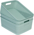 Soddeph Plastic Storage Baskets for Cabinets, Household Pantry Organization with Handle,Organizer Bins for Room,Bathrooms,Under-Sink,Kitchen (Green, M-3PACK) by Soddeph