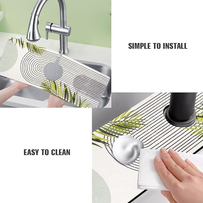 Sink Faucet Absorbing Mat, 2 Pack Drying Mat Around Faucet Sink Splash Guard Behind Faucet Sinkmat For Kitchen Bathroom Island Rv 24 * 5.5 Inch (60 * 14 cm) - Image 4