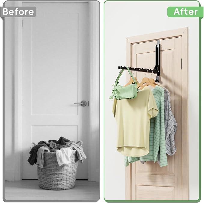 Foldable Over the Door Hooks, Over the Door Hanger for Space Saving | Heavy-duty and Portable, Suit Door Up to 1 3/4" Thick with 11 Slots for Hanging Clothes, Perfect for Small Dorm and Bedroom - Image 6