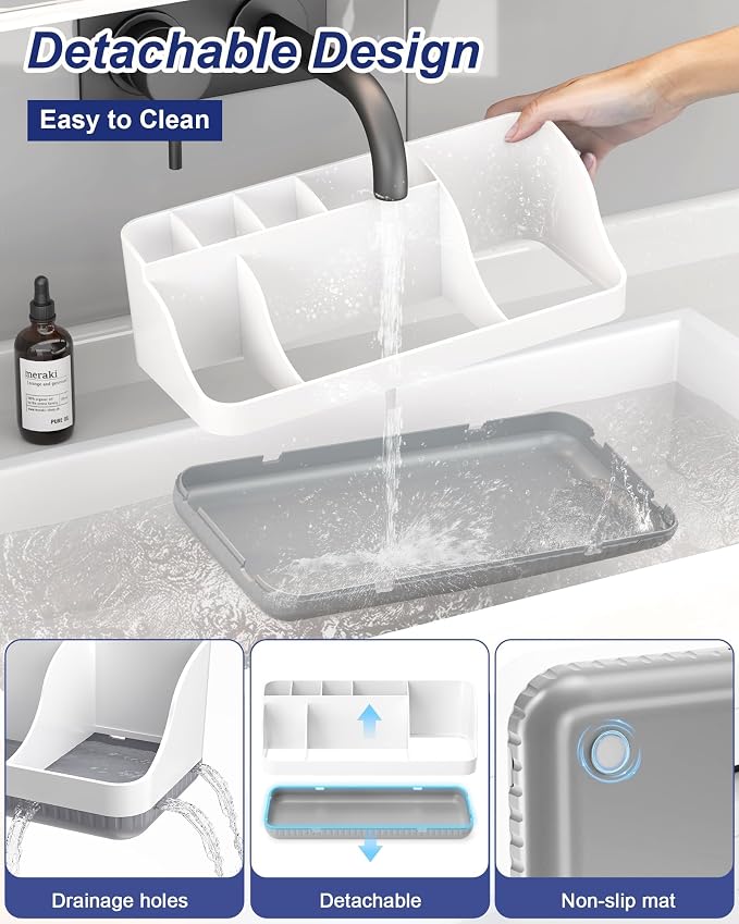 Bathroom Counter Organizer and Storage, 7 Slots Detachable Toothbrush Holders for Bathrooms, Anti-Slip Electric Toothbrush and Toothpaste Holder Countertop Vanity Organizer Accessories for Adults Kids - Image 3