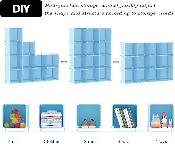 AWTATOS 12 Cube Storage Organizer, Closet Organizers Storage Shelves, Blue | Portable Closet Organizers, DIY Stackable Storage Cubes Shelves Bookshelf, Plastic Clothes Shelving for Home, Bedroom - Image 7