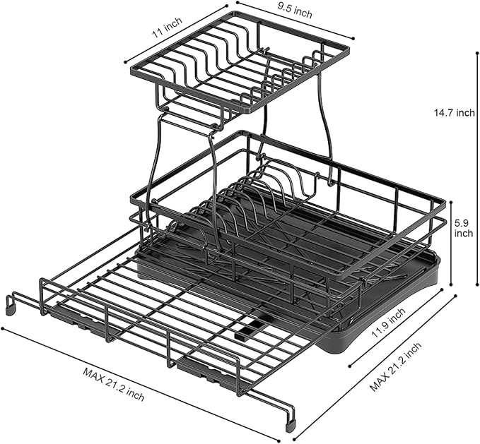 Expandable 2-Tier Dish Drying Rack Over the Sink, Large Capacity | Foldable rustproof coated metal; expands over sink; 2-tier large capacity for plates, bowls, glasses, pan and utensils. - Image 4