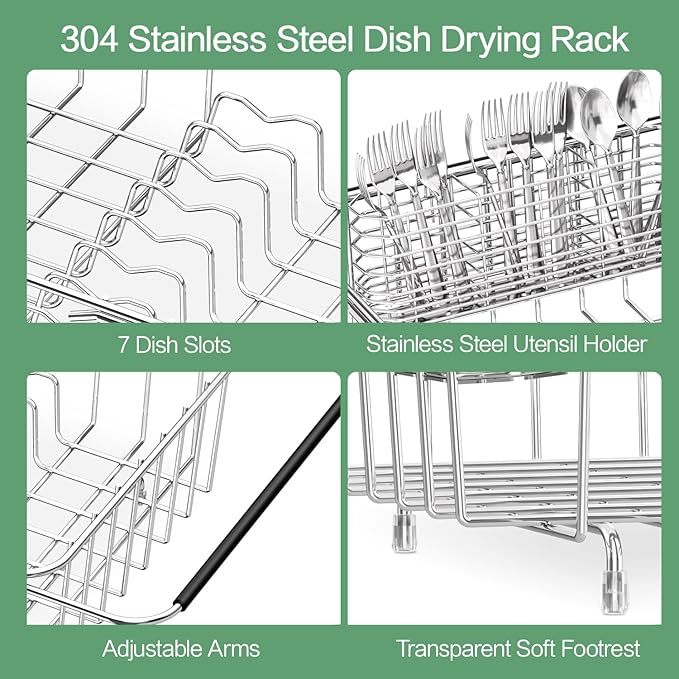 Fanbsy Large Dish Drainer Rack in Sink Adjustable, Expandable 304 Stainless Steel Metal Dish Drying Rack Organizer with Stainless Steel Utensil Holder Over Inside Sink Counter, Rustproof - Image 7
