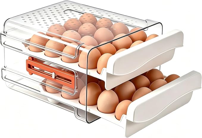 Sooyee Egg Holder for Fridge, Clear, 2 Drawers 40 Eggs | Eggs Organizer for Refrigerator,Space-Saving Egg Container, Clear Acrliy 2-Tier Egg Tray Storage for Kitchen by Sooyee