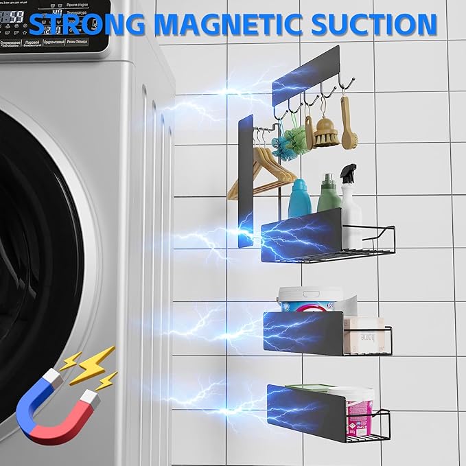 Magnetic Spice Rack for Refrigerator, 5 Pack Magnetic Fridge Organizer Shelves, Strong Magnet, No Drilling, Space Saving Shelf Organizer for Kitchen, Refrigerator & Laundry Room Storage (Grey) - Image 3