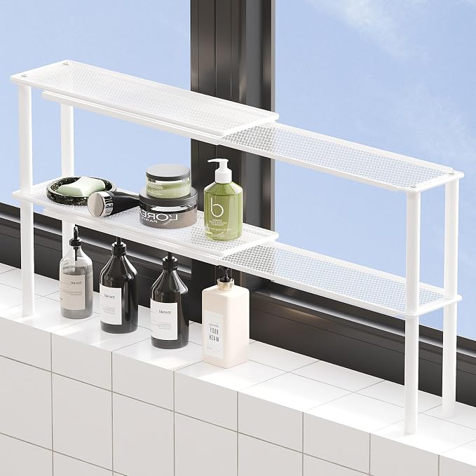 Expandable Kitchen Sink Organizer Window Shelf for Plants Stackable Narrow Shelves Kitchen Countertop Holder Mesh Design (2, White (Depth 3.54")) - Image 8