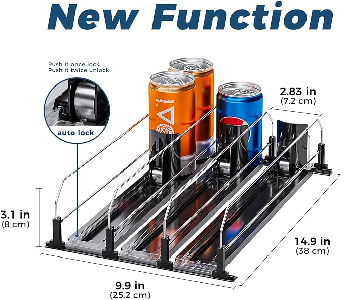 Puricon Drink Organizer for Fridge, Soda Can Organizer -3 Rows, Black | Self-Pushing Spring-Loaded Drink Dispenser for Refrigerator, Holds Soda, Beer & Water Bottles Neatly in Rows - Image 6