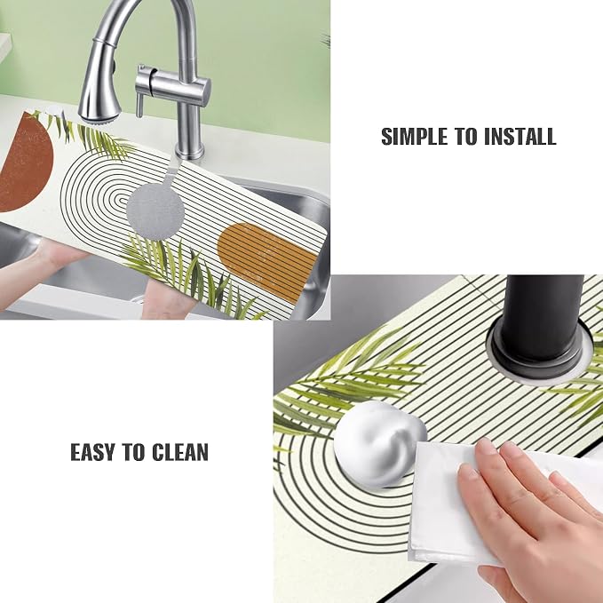 Sink Faucet Absorbing Mat, 2 Pack Drying Mat Around Faucet Sink Splash Guard Behind Faucet Sinkmat For Kitchen Bathroom Island Rv 15 * 5.5 Inch (38 * 14 cm) - Image 4