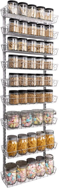 SWOMMOLY Wall Mount Spice Rack Organizer, 9-Tier Adjustable Dual-Use Shelf | Hanging Spice Rack Organizer, Kitchen Pantry Cabinet Storage Holder for Spices, Mason Jars, Bottles & Cans, Silver by SWOMMOLY
