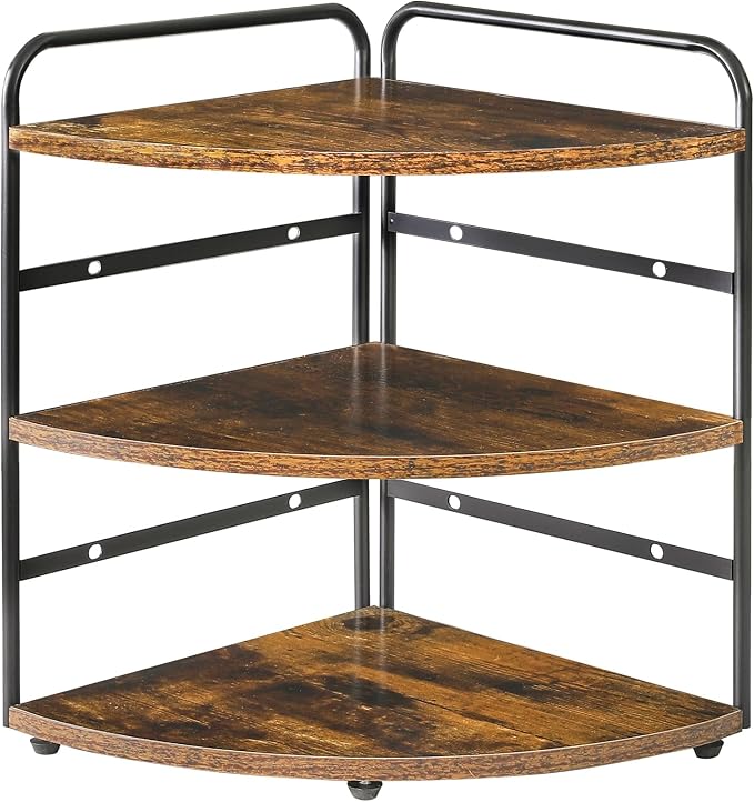 IBUYKE Corner Shelf,Wood Kitchen Spice Organizer,Brown TWJ002H | Bathroom Counter Organizer 3-Tier Spice Rack for Small Spaces Cosmetic Storage Perfume Holder Adjustable Height - Image 4