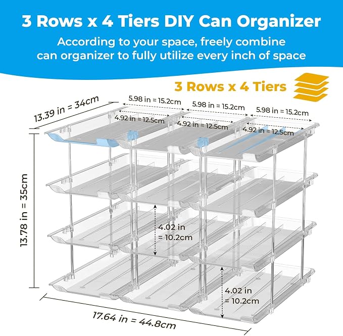 Can Organizer for Pantry 4 Tiers Rolling Can Storage Cupboard | Automatic Rolling Holds 48 Cans Combinable Canned Food Organizer Soda Can Organizer for Cupboard Cabinets Pantry Fridge Clear - Image 2