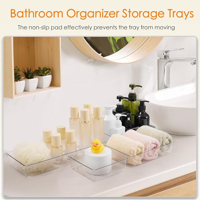 Drawer Organizer, 18 Pack Large Clear Plastic Kitchen Drawer Organizers Set, 6 Size Versatile Bathroom and Vanity Drawer Organizer Trays, Storage Bins for Makeup, Bedroom, Kitchen Utensils - Image 5