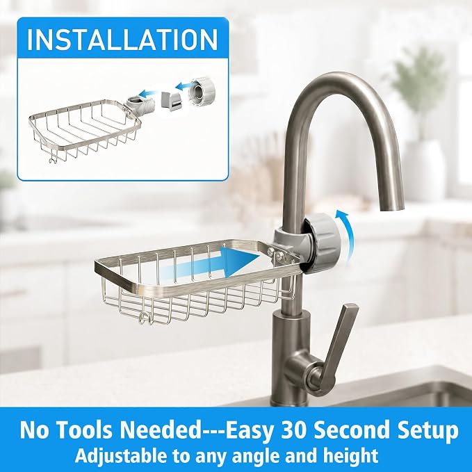 Kitchen Sink Sponge Holder over Faucet Caddy Organizer for Round Faucet - Image 6