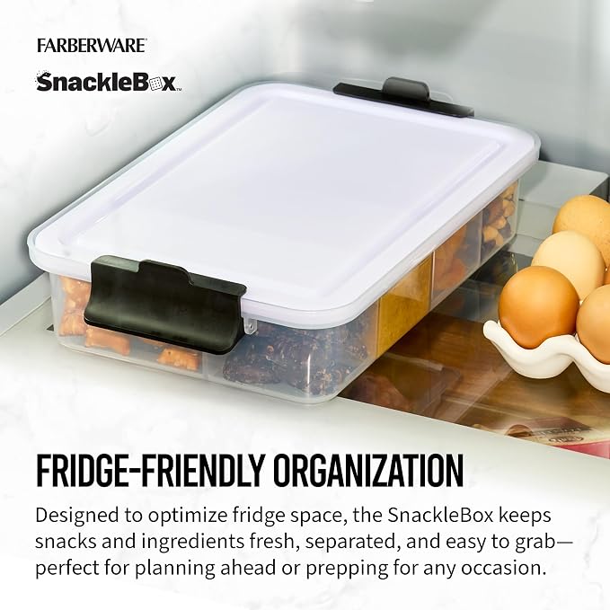 Farberware Small Build-a-Board Snacklebox with Locking Plastic Cutting Board Lid, Portable Charcuterie Storage with 7 Compartments (Pack of 4) - Image 6
