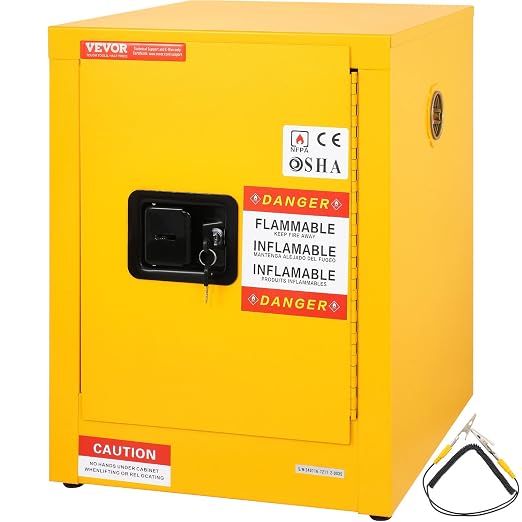 VEVOR Flammable Cabinet 17" x 17" x 22", 12 GalCold-Rolled Steel Flammable Liquid Storage Cabinet, Explosion Proof with 1 Adjustable Shelf 1 Door for Commercial Industrial Use, Yellow by VEVOR