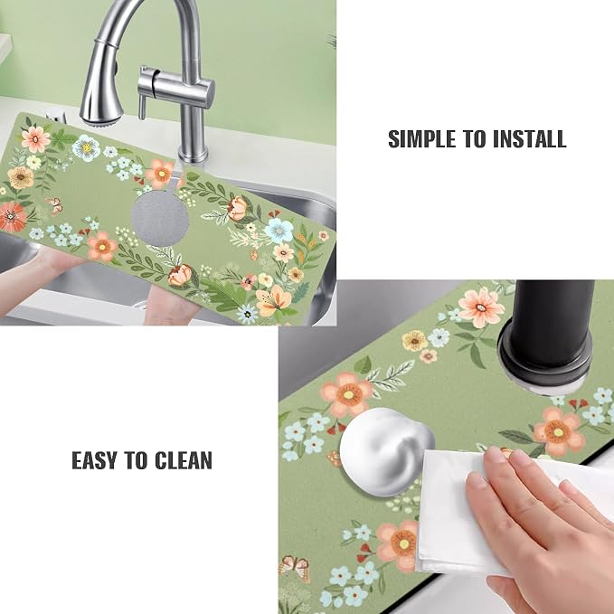 Sink Faucet Absorbing Mat, 2 Pack Drying Mat Around Faucet Sink Splash Guard Behind Faucet Sinkmat For Kitchen Bathroom Island Rv 15 * 5.5 Inch (38 * 14 cm) - Image 4