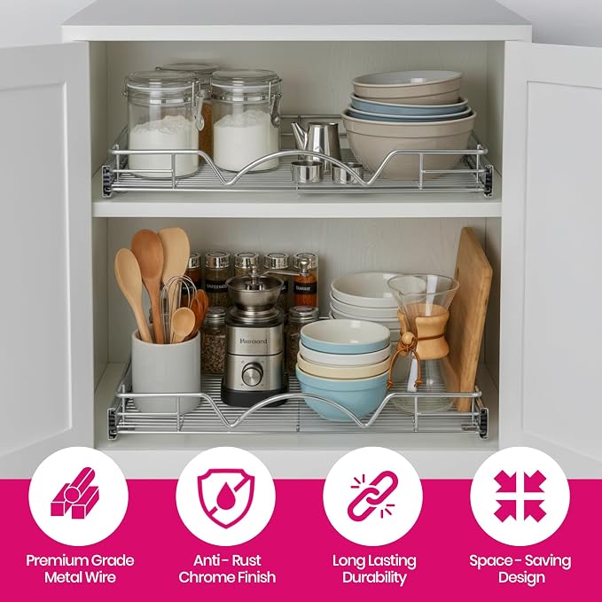HOLDN’ STORAGE Pull Out Cabinet Organizer, 28”W x 21”D Cabinet Drawer | Heavy-Duty Caddy, Lifetime Limited Warranty, Steel Metal Cabinet Drawers, Chrome, Requires At Least 29-1/4” Cabinet Opening - Image 5