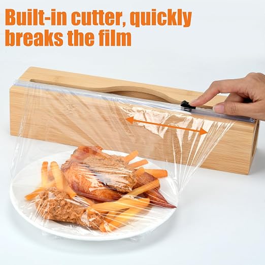 Plastic Wrap Dispenser with Cutter,Cling Wrap with Slide Cutter for Kitchen Storage Organization Holder for 12" Roll - Image 2