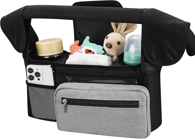Accmor Universal Stroller Organizer with Insulated Cup Holder Detachable Phone Bag and Shoulder Strap,Stroller Bag Caddy Organizer for Uppababy, Baby Jogger, Britax Strollers by Accmor