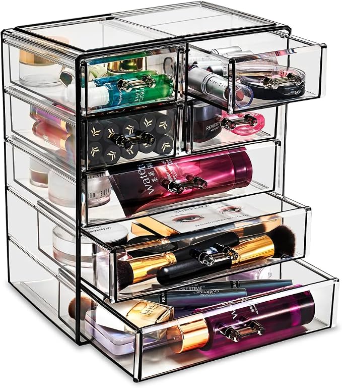Sorbus Acrylic Makeup Organizer Set, 7-Drawer Vanity & Countertop Cosmetic Storage with Small & Wide Drawers, Black Jewel Makeup Storage for Brushes, Lipsticks, Jewelry, Holiday Gift for Women & Teens - Image 9