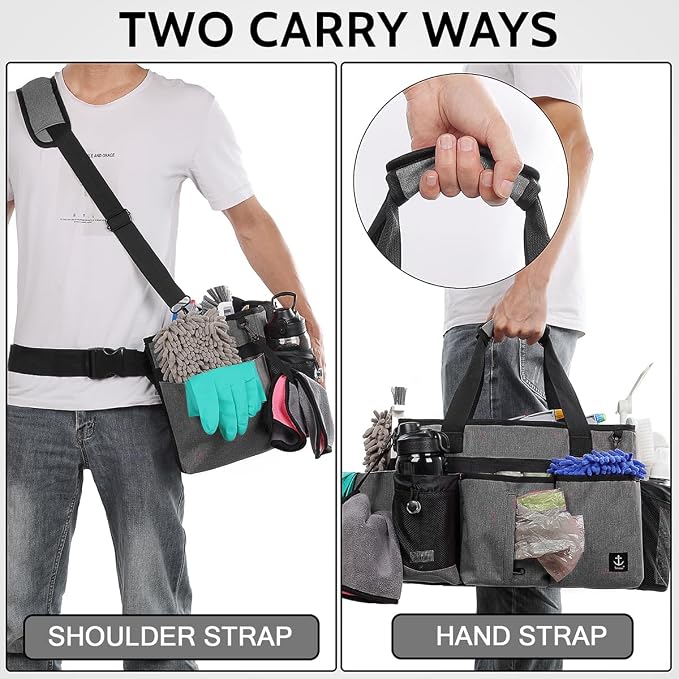 Large Cleaning Caddy Bag Built-in hard plastic sheet Aluminum foil lining | Waterproof nylon, aluminum foil lining, detachable dividers, dual straps for housekeepers - Image 5