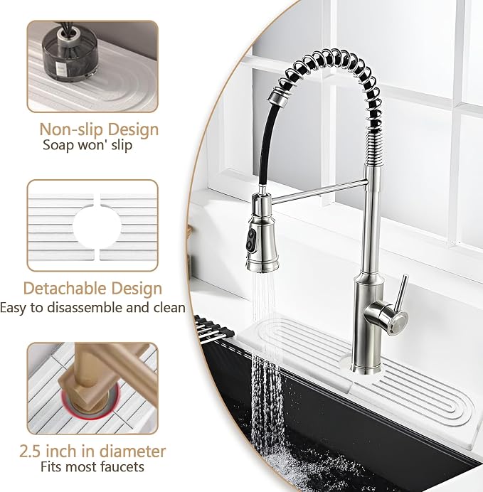 Jiozermi 15.8" Diatomite Faucet Mat for Kitchen Sink, White | Diatomite Stone Sink Tray, Faucet Sink Splash Guard, Absorbent Mat, For Kitchen Bathroom Faucet Sink, 15.8" x 3.9" - Image 3