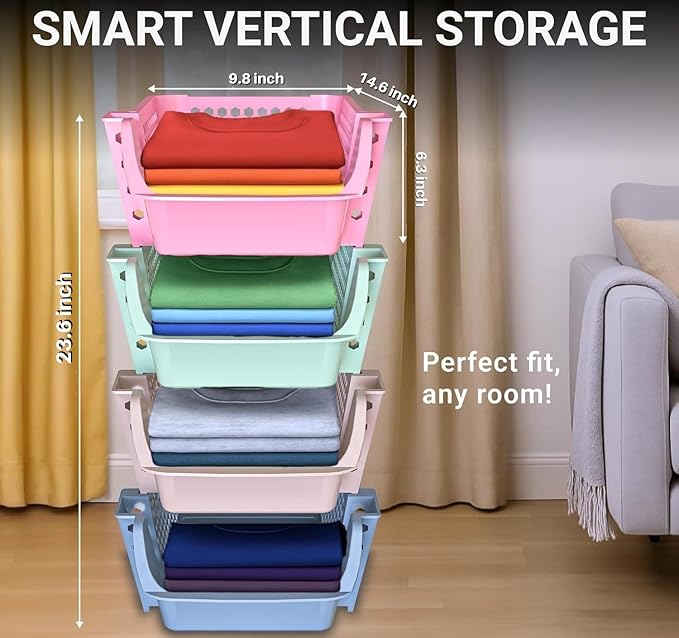 Skywin Stackable Storage Bins Open Front for Pantry Storage, 4 Pack - Multi | Sturdy Plastic, Easy Stacking, Breathable & Open Front Design, Pantry Storage for Snacks, Toiletries, and Small Essentials - Image 2