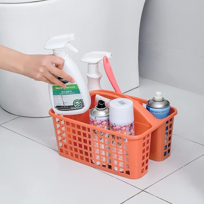 Portable Shower Caddy Basket Plastic Storage Basket with Compartment Orange | Sturdy Large Capacity Cleaning Supplies Organizer Divided Tool Bin for Bathroom Kitchen Bedroom College Dorm Essentials - Image 6