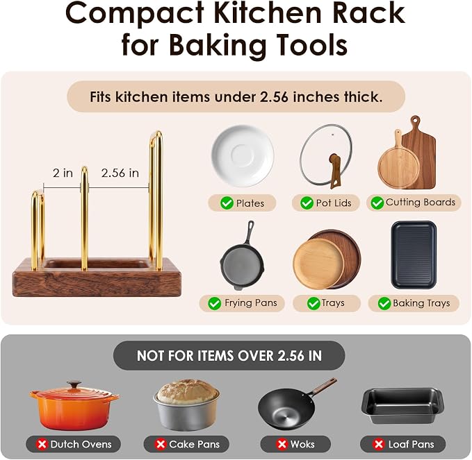 2 Pack Cutting Board Holder with Hardwood Base,Stand for Pot Lids | Heavy Duty Chopping Boards and Baking Sheets,Small Organization Dish Rack for Countertop - Image 4
