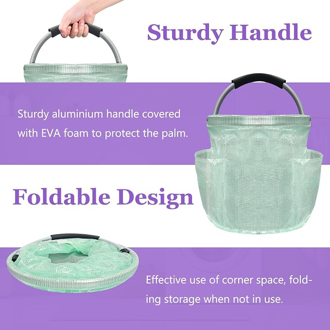 17L Cleaning Caddy for Cleaning Supplies, Foldable Tool Bucket Organizer with 6 Side Pockets, Portable Garden Tool Bag in PVC Resin, Folding Storage Basket for Camping, Gardening, Green - Image 5