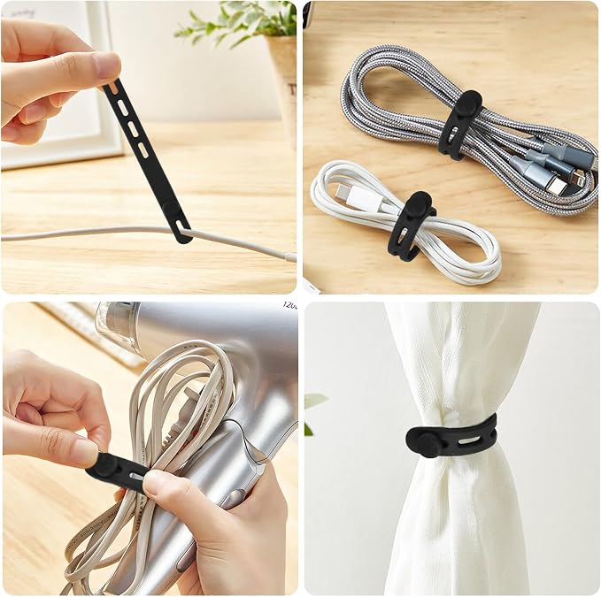 40 Pcs Black Silicone Cable Ties, Reusable Cable Straps Wire Organizer. | Cable Management Cord Organizer for Fastening Earphone Phone Charger Home Office Desk Kitchen Appliances Cable Cords Wires - Image 7