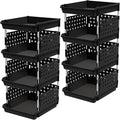 Lifewit 4 Tier Plastic Stackable Storage Baskets for Clothes 2 Pack, Black | Stacking Bins for Food, Multifunctional Organizer for RV, Kitchen, Playroom, Pantry and Bathroom by Lifewit