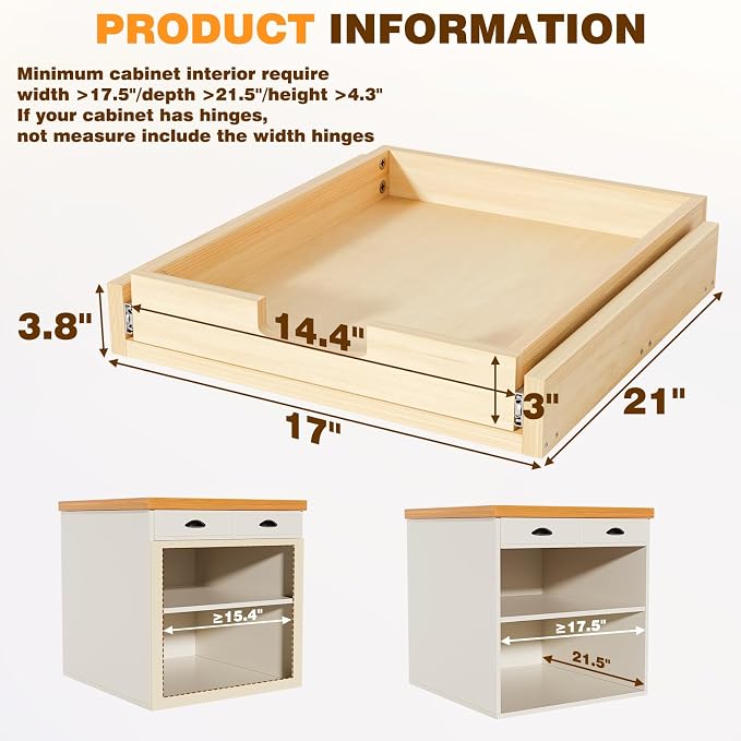 Pullout Cabinet Organizer, 17''W×21''D×3''H Slide Out Shelves for Kitchen Cabinets, Pull out Drawers for Kitchen Cabinets, Pantry, Bathroom, & Storage Organization - Image 2