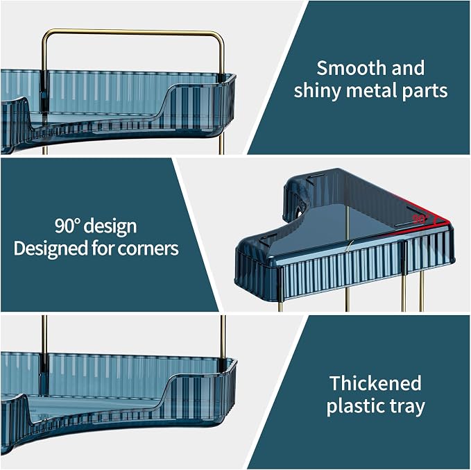 Corner Bathroom Counter Organizer Bathroom Countertop Shelf Makeup Organizer for Vanity Perfume Tray for Corner Storage (2 Tiers, Blue) - Image 3